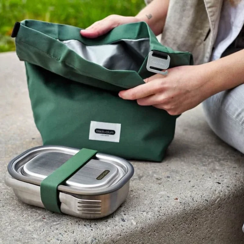 bento box inox acier inoxydable avec élastique vert pour repas nomade