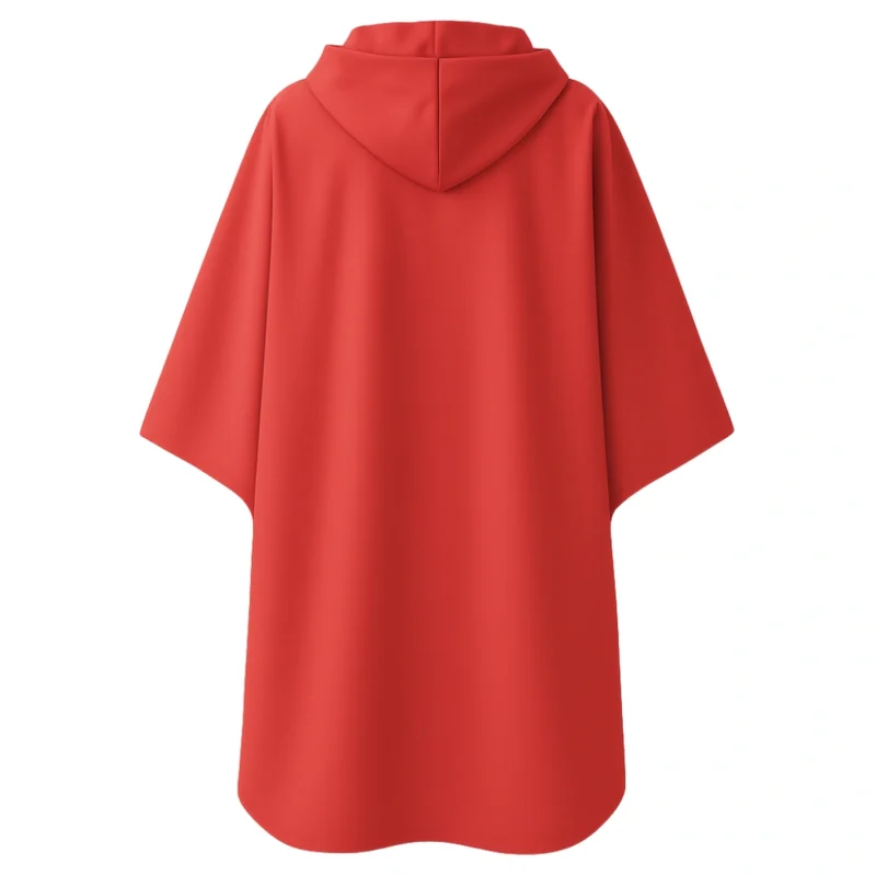 Cape de pluie vélo Badawin rouge vue de dos, imperméable et pratique pour la ville