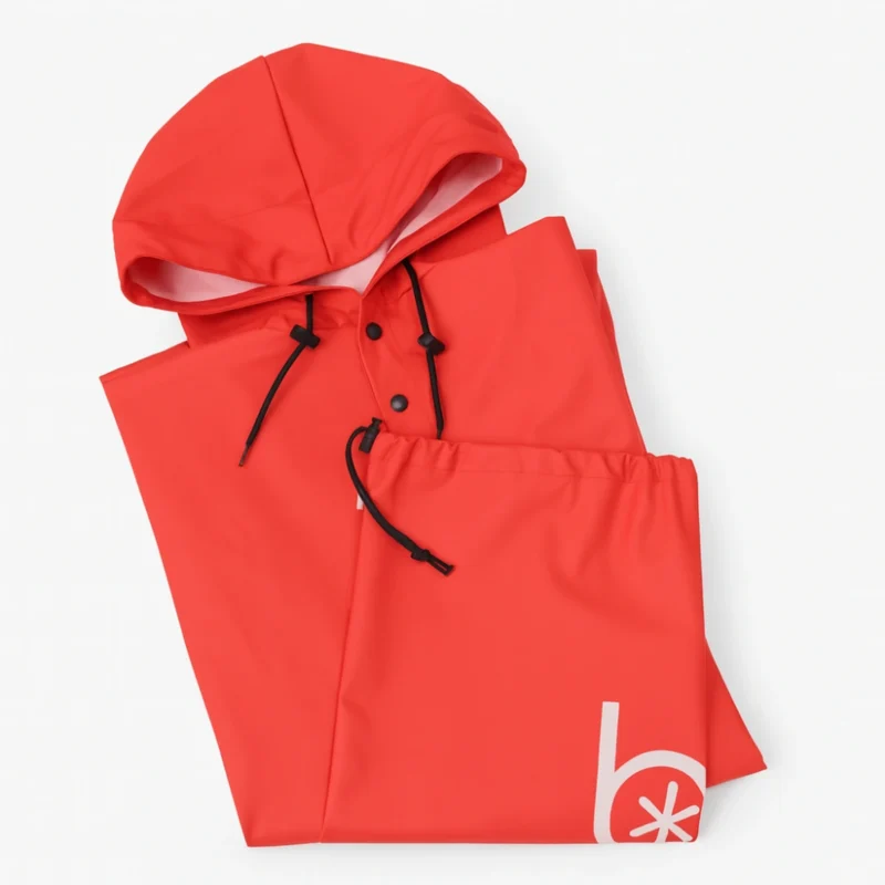 Cape de pluie vélo Badawin rouge pliée, format compact et pratique à transporter