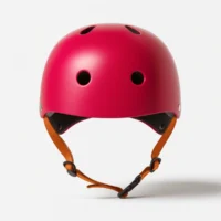 Casque de vélo Badawin couleur cerise, vue de dos, avec sangle orange