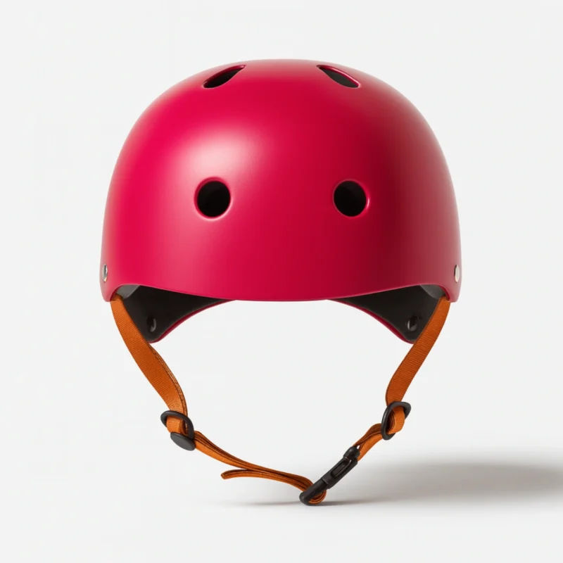 Casque de vélo Badawin couleur cerise, vue de dos, avec sangle orange