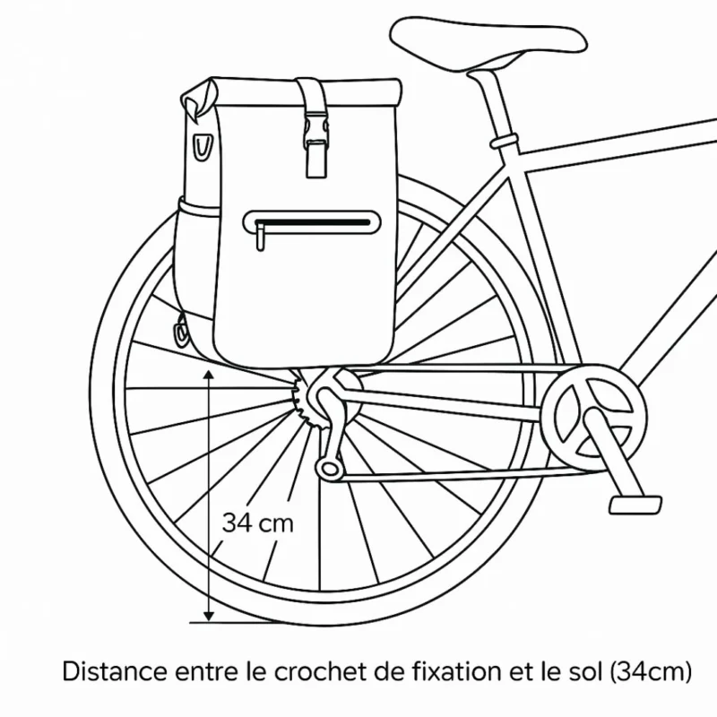 Distance entre crochet de fixation du sac vélo Ali Badawin et le sol