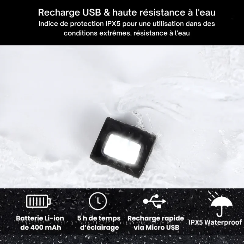 Lampe LED Badawin étanche IPX5 adaptée aux trajets à vélo et à pied