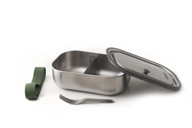 bento box inox acier inoxydable avec élastique vert pour repas nomade