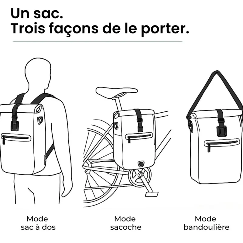Sac à dos vélo Ali Badawin trois modes de transport sac à dos sacoche bandoulière