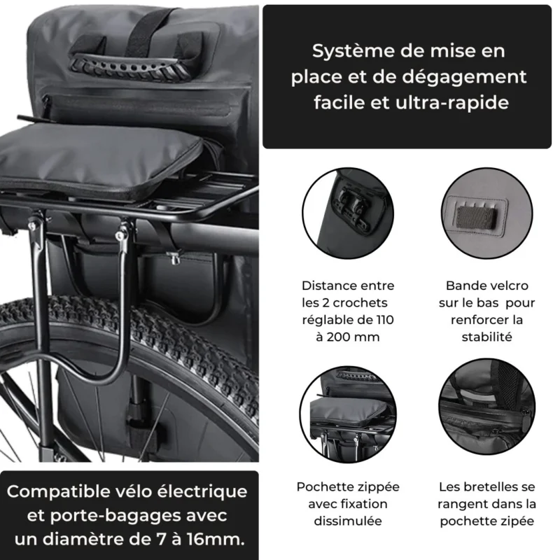 Système de fixation rapide du sac à dos vélo Ali Badawin