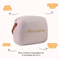 Caractéristiques de la Polarbox Perle : grande capacité, léger, durable, design vintage