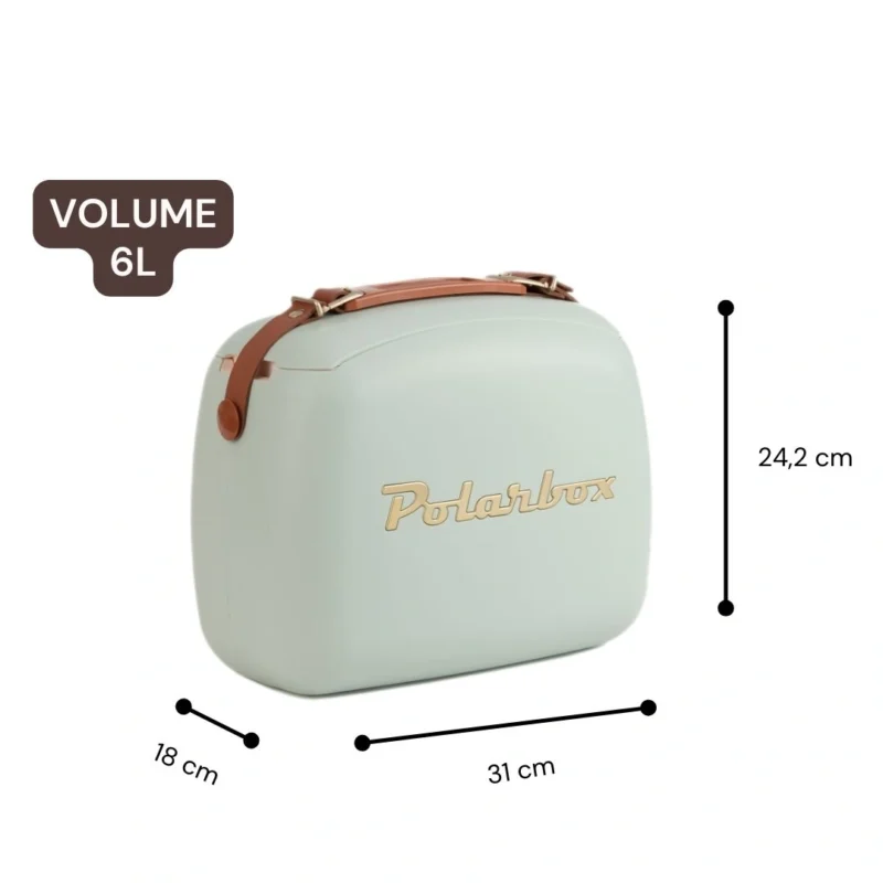 Dimensions de la glacière Polarbox verte 6L : 31 x 18 x 24,2 cm