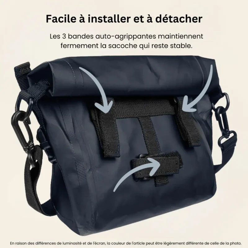 Sacoche guidon vélo Tess badawin facile à installer et à détacher.