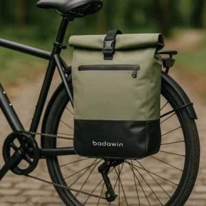 Sacoche Ancel fixée sur un vélo, vue en extérieur