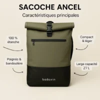 Visuel explicatif des points forts de la sacoche Ancel