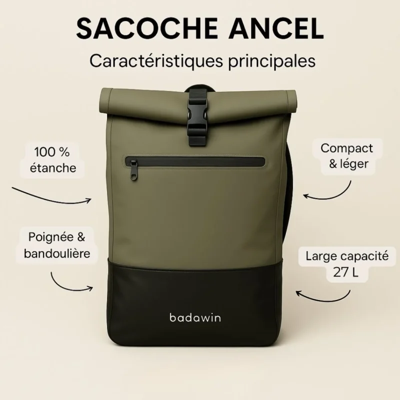 Visuel explicatif des points forts de la sacoche Ancel
