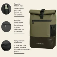 Vue des rangements intérieurs et extérieurs de la sacoche Ancel