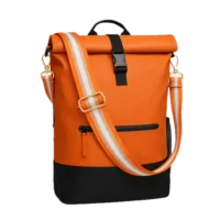 Bandoulière de sac réglable orange avec mousquetons dorés sur un sac Anna orange