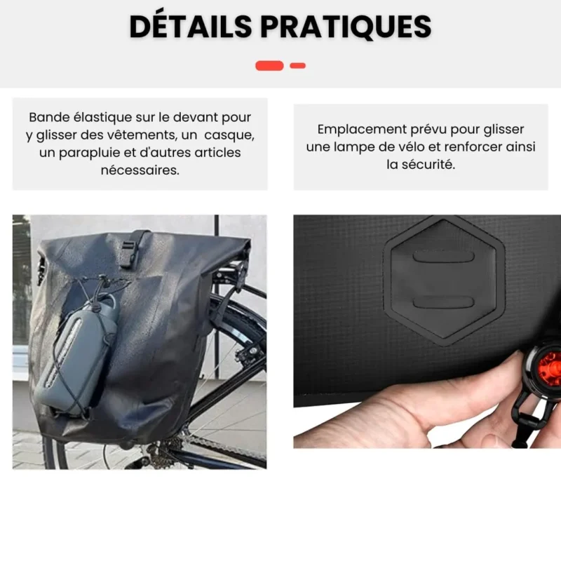 sacoche vélo étanche Badawin Hind détails pratiques et rangement