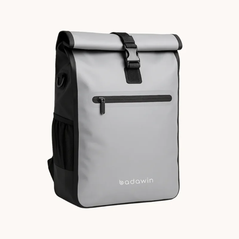 Sac vélo Badawin gris étanche vue studio