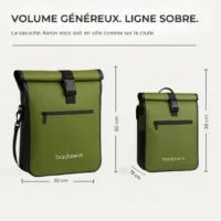 Dimensions de la sacoche vélo Aaron Badawin verte capacité 23 litres