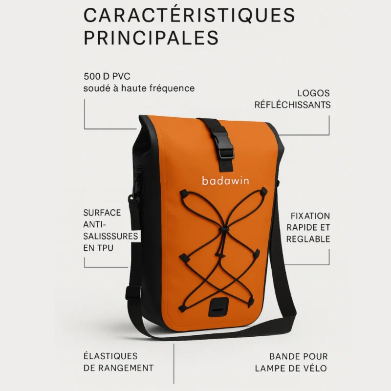 Caractéristiques sacoche vélo Hind orange détails produit
