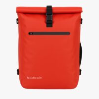 Sac de vélo imperméable Badawin. Modèle Ali, coloris [rouge]. Fixation 3-en-1 : vélo, dos, bandoulière. Capacité 28L.
