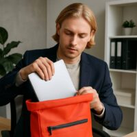 Sac de vélo imperméable Badawin. Modèle Ali, coloris rouge. Fixation 3-en-1 : vélo, dos, bandoulière. Capacité 28L.