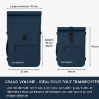 Schéma dimensions sac vélo Ali Badawin 30 cm 45 cm