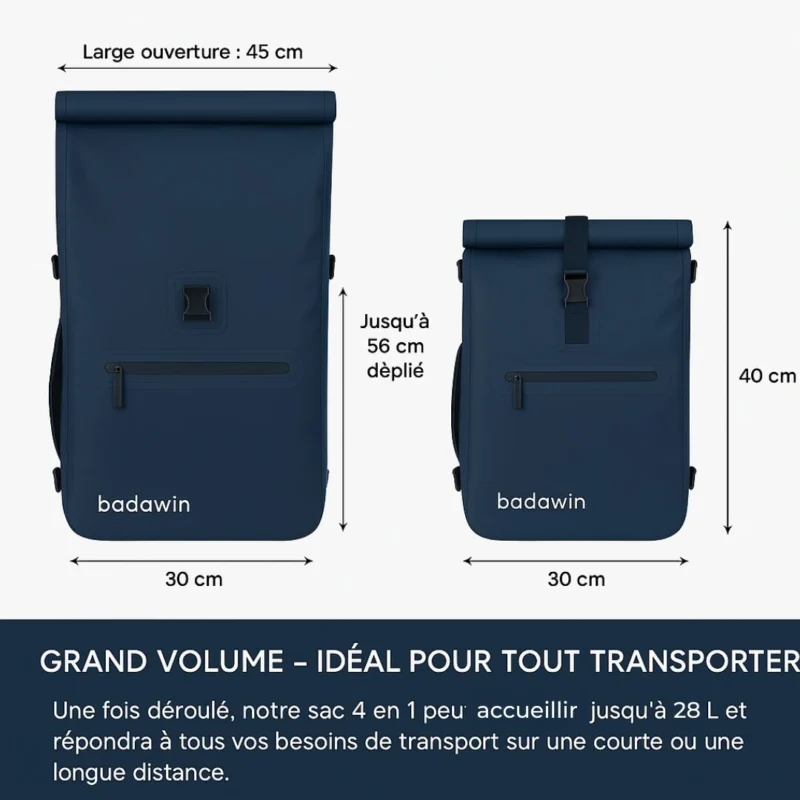 Schéma dimensions sac vélo Ali Badawin 30 cm 45 cm