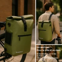 Sac à dos vélo Ali vert Badawin monté sur porte-bagages