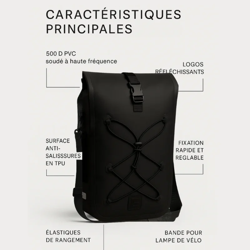 Caractéristiques sacoche vélo Hind orange sur fond blanc