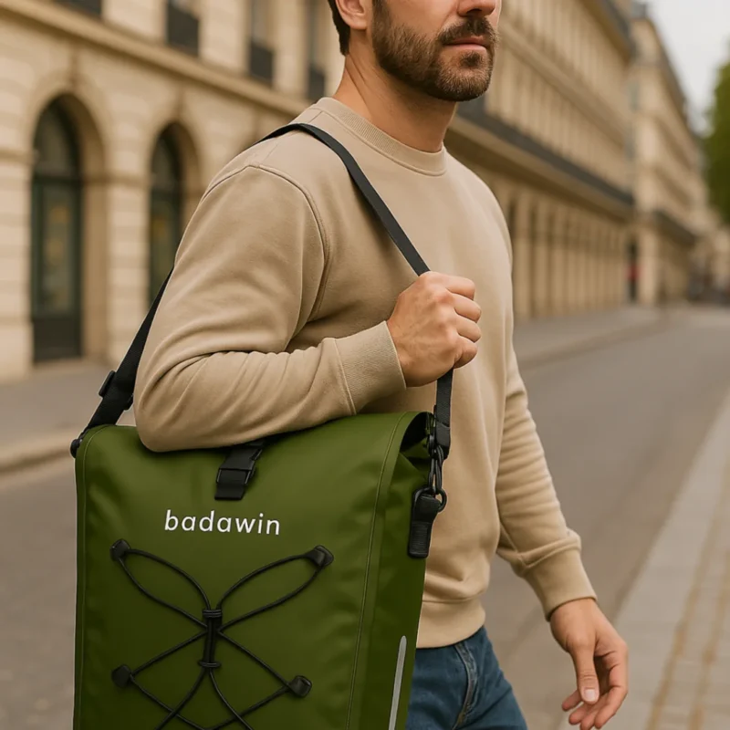 Sacoche vélo Hind vert kaki portée en bandoulière