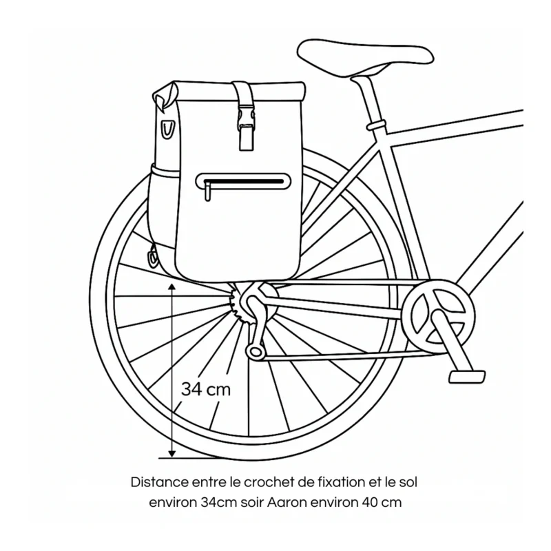 Distance entre crochet de fixation et sol environ 34 cm