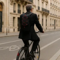 Homme en vélo portant sacoche de vélo arrière 3-en-1 10l