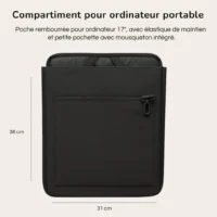 Compartiment ordinateur du sac Badawin Anna, pochette rembourrée noire pour ordinateur portable 17 pouces.