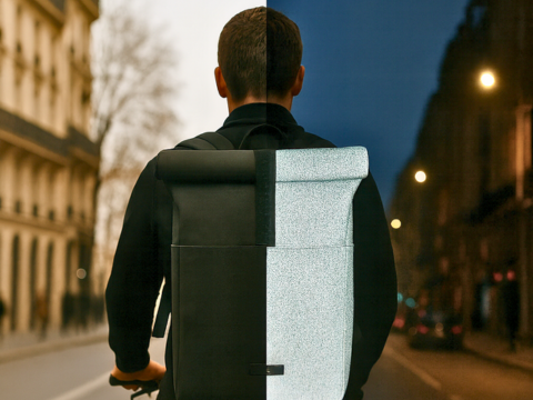 Sac à dos vélo Nyx réfléchissant, visible à 360°, noir mat le jour, pour cyclistes urbains