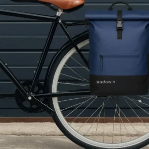 Sac à dos de vélo imperméable Anna 27L bleu sur porte-bagages