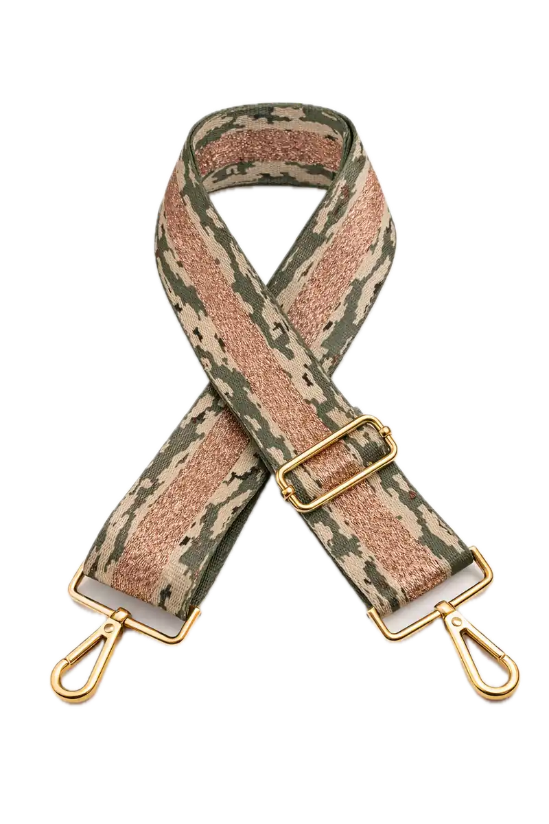 Bandoulière de sac réglable camo avec mousquetons dorés
