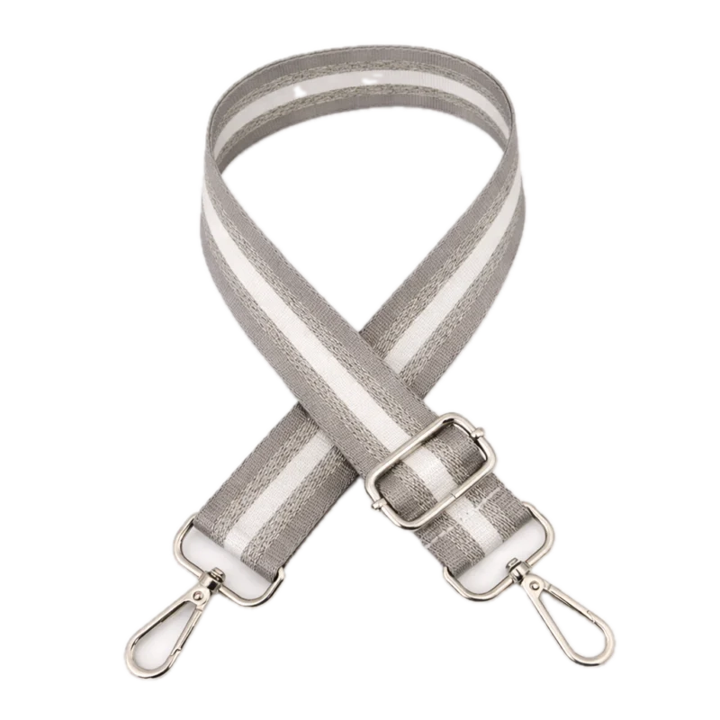 Bandoulière de sac réglable gris avec mousquetons argentés