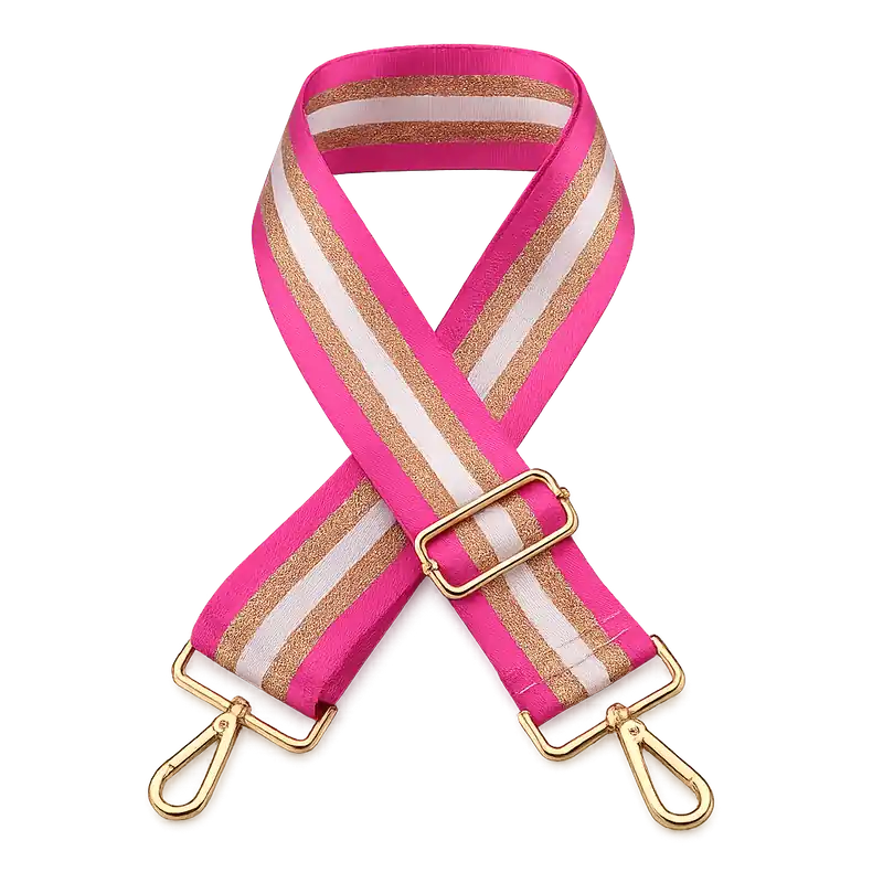 Bandoulière de sac réglable rose avec mousquetons dorés