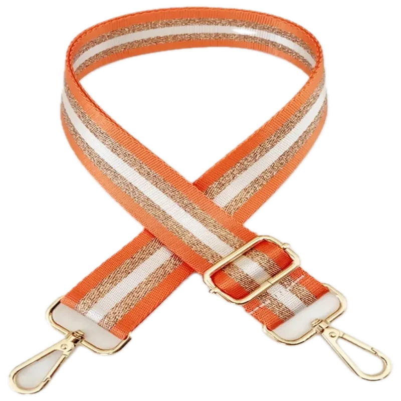 Bandoulière de sac réglable orange avec mousquetons dorés