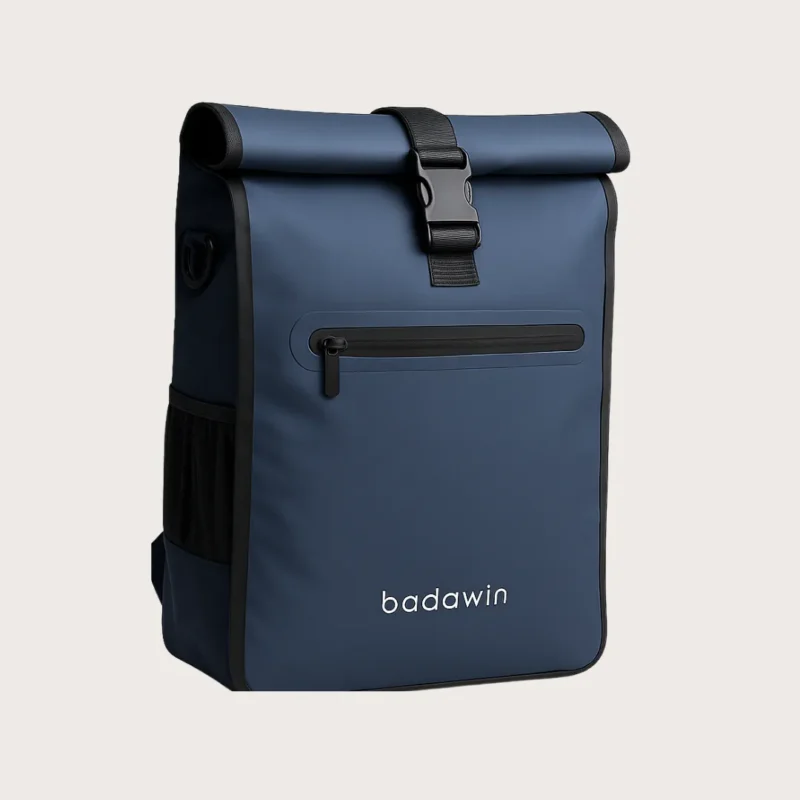Sacoche vélo Badawin bleu imperméable vue studio minimaliste