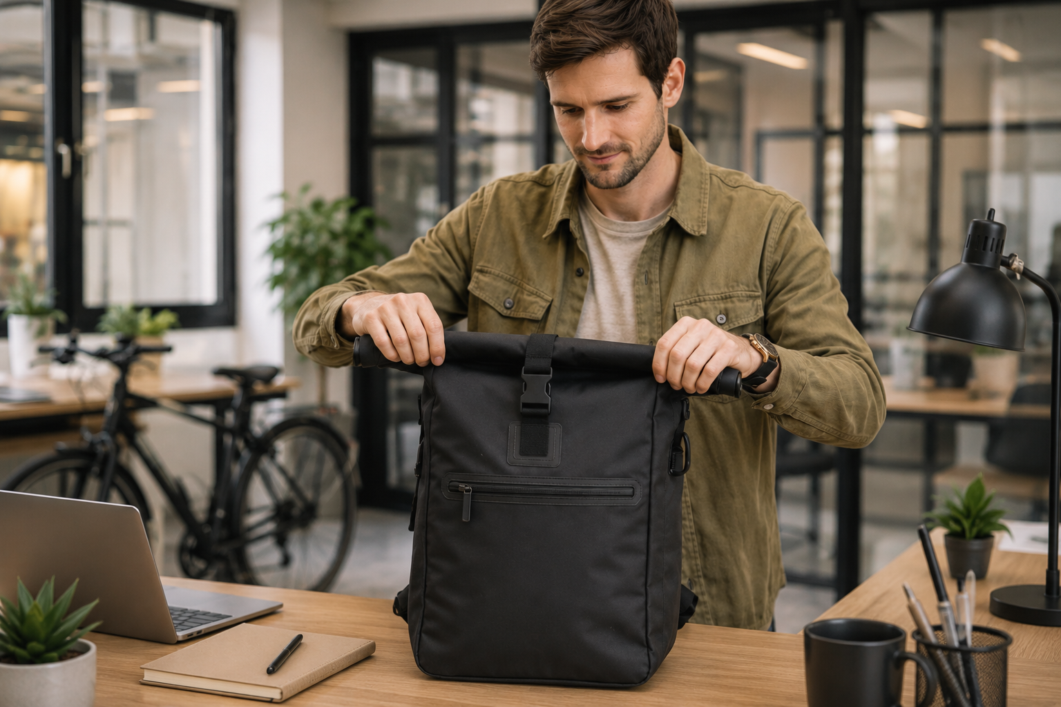 Fermeture roll-top d’un sac à dos vélo imperméable Badawin