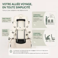 Sac à dos de voyage blanc cassé avec passant trolley sur valise cabine